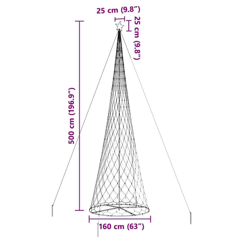 LED Christmas Tree with 550 LEDs Blue 160 x 160 x 500 cm Metal